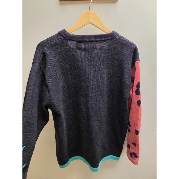 Storybook Knits Vintage Cheetah Floral Cardigan Sweater Black Pink Medium HSN - Picture 6 of 6